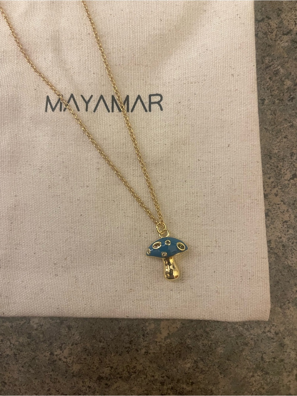 Gold Mushroom Pendant Necklace with Teal Enamel - Picture 5 of 6
